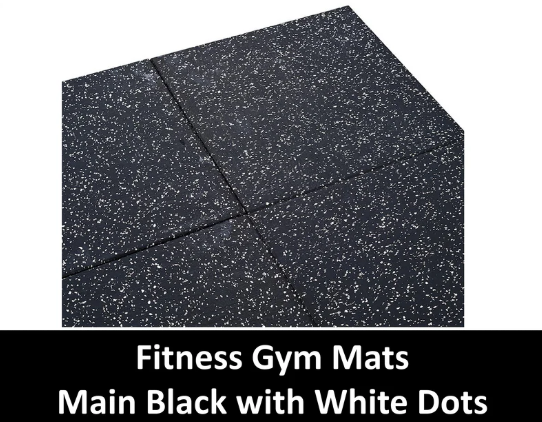Black with white fleck Rubber GYM Flooring tiles mat 1m x 1m 15mm thickness