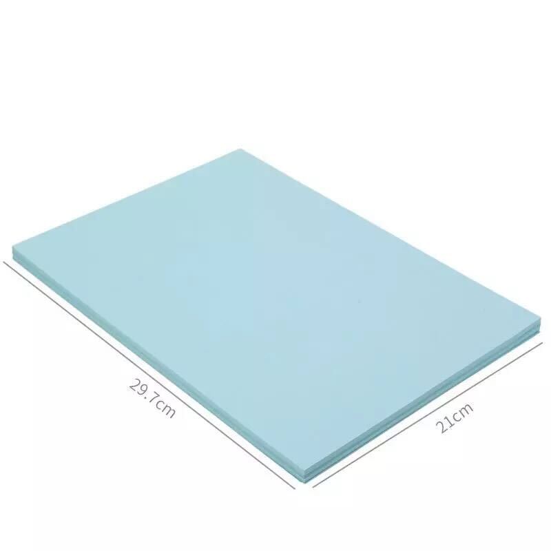 Light blue foam pad with dimensions on a white background
