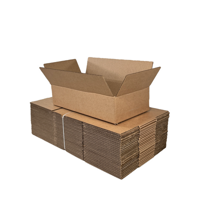 Stack of brown cardboard boxes on a white background