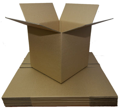 Stack of cardboard boxes on a white background