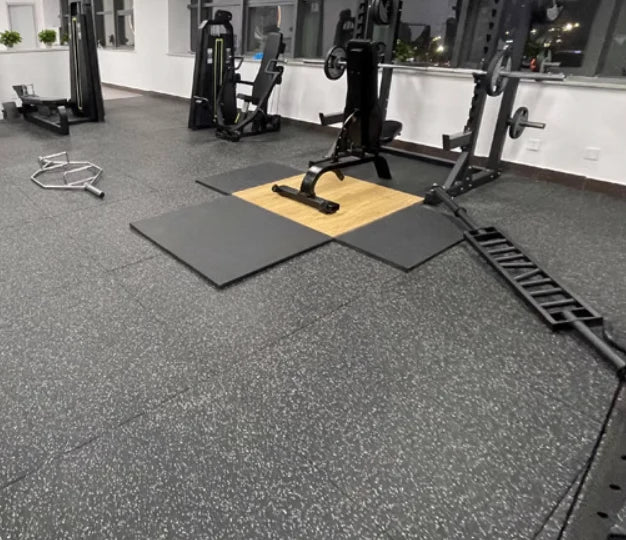 Black with white fleck Rubber GYM Flooring tiles mat 1m x 1m 15mm thickness