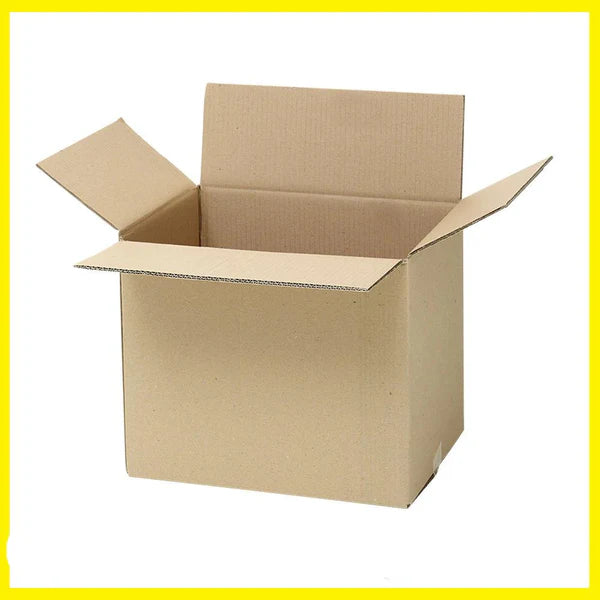 A medium-sized, brown cardboard box with open lid, empty and ready for packing or moving.
