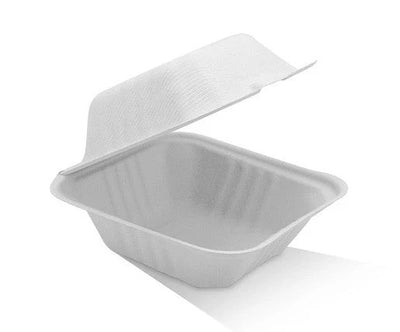 White disposable food container with lid on a white background