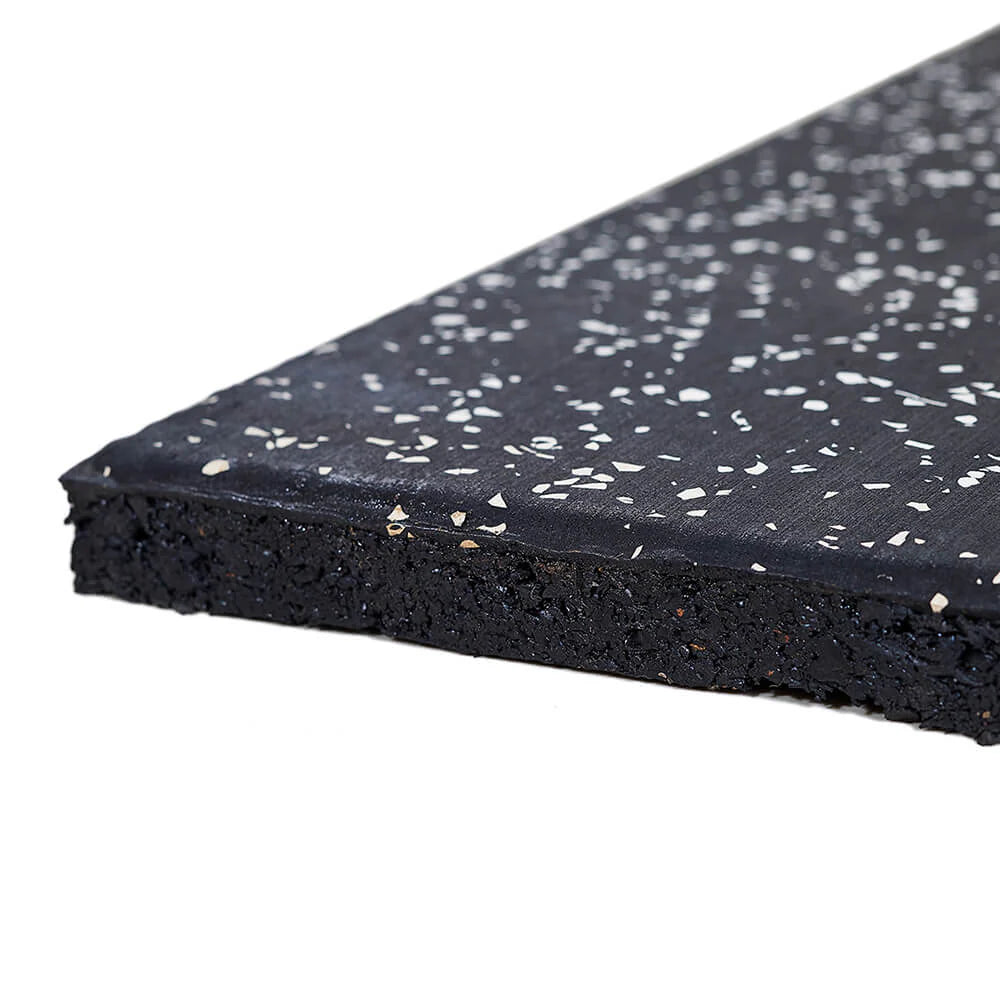 Black with white fleck Rubber GYM Flooring tiles mat 1m x 1m 15mm thickness