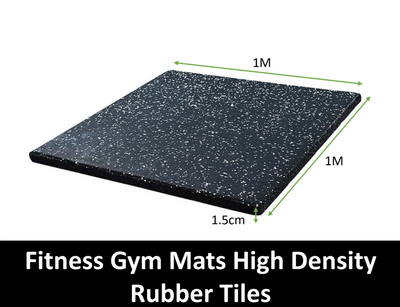 Black with white fleck Rubber GYM Flooring tiles mat 1m x 1m 15mm thickness