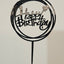 Round Happy Birthday Cake Topper- Black- Pack of 10