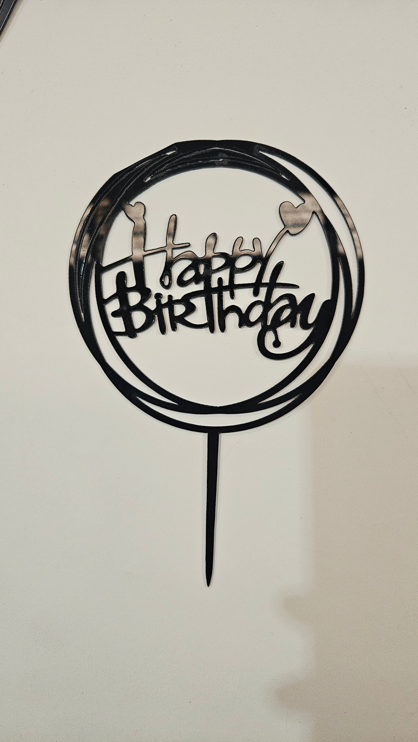 Round Happy Birthday Cake Topper- Black- Pack of 10