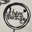 Round Happy Birthday Cake Topper- Black- Pack of 10
