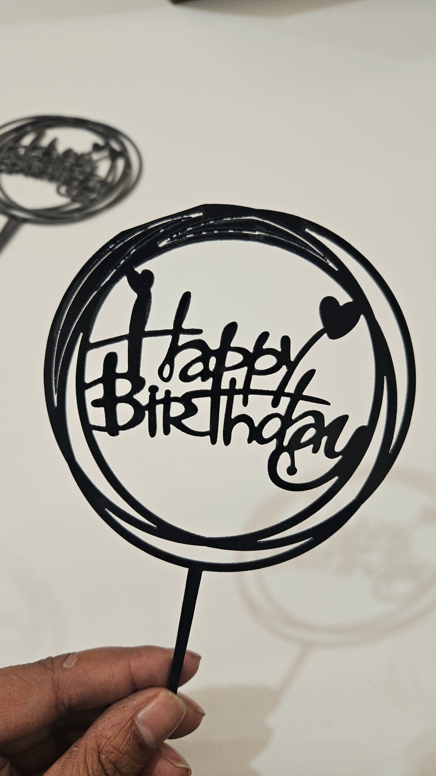 Round Happy Birthday Cake Topper- Black- Pack of 10