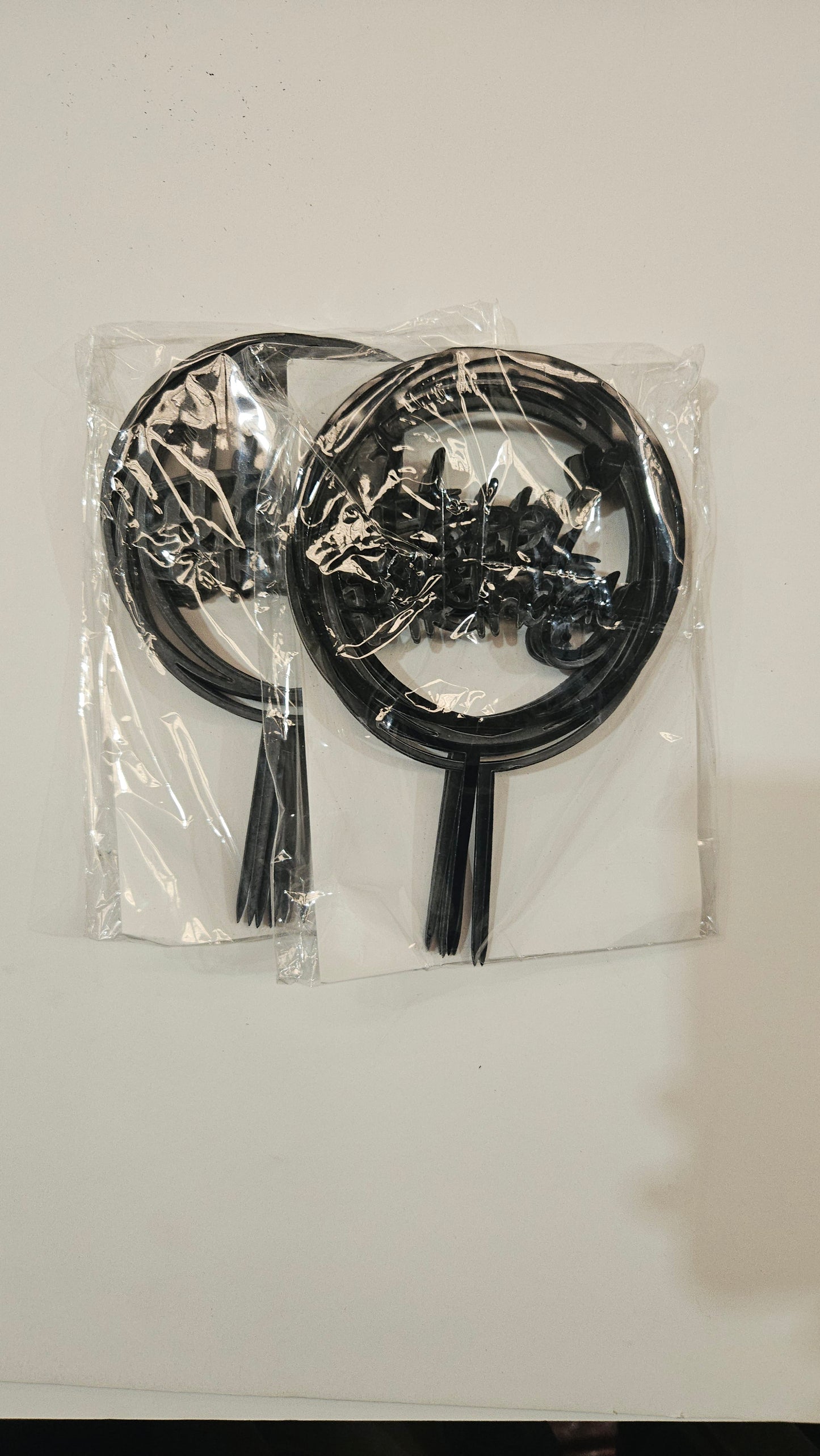 Round Happy Birthday Cake Topper- Black- Pack of 10