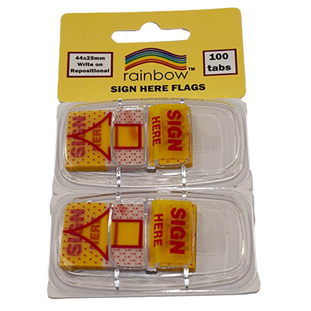 Rainbow Sign Here Flags 25x44mm 100 Tabs | Yellow Sticky Sign Flags ...