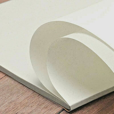A3 size sketchbook with white pages displayed in a fanned out manner to show the texture and thickness of the paper.