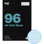 A black A4 sized grid book with '96' and 'A4 Grid Book' printed on the cover, indicating the page count and paper size.