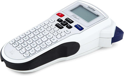 A Brother QL-2200 thermal label printer in white, black, and blue, shown on a clean white background.