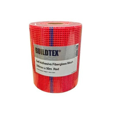 Red self-adhesive fibreglass mesh tape 200mm x 50m, box of 12 rolls