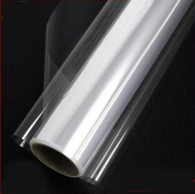 A roll of clear cellophane wrap, typically used for gift presentations or floral arrangements.