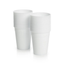 Two stacks of white disposable plastic cups with a ribbed design, shown on a clean white background.