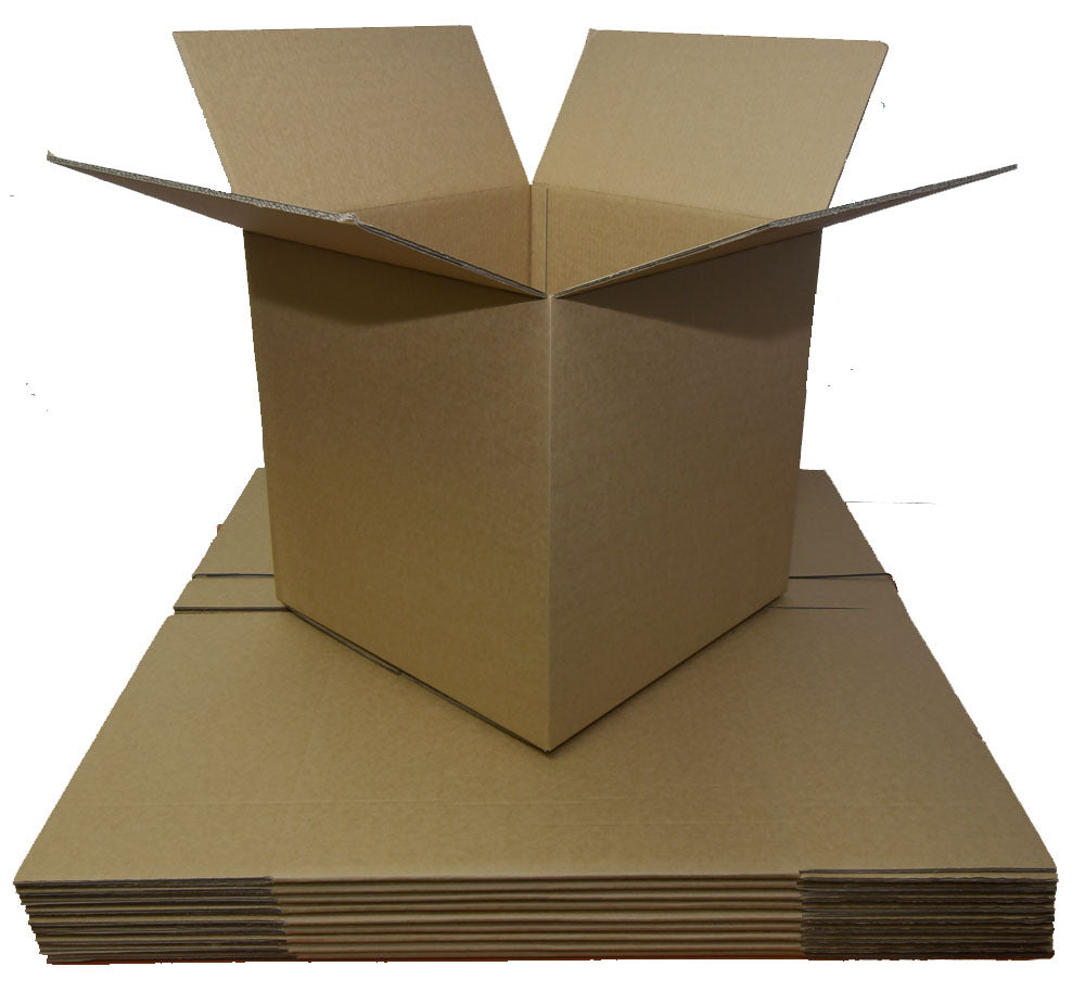 Stack of cardboard boxes on a white background