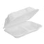 A white segmented foam take-out container with its lid propped open, shown on a plain white background.