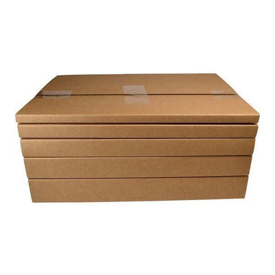 Stack of brown cardboard boxes on a white background