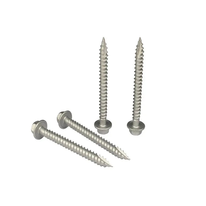 Four metal screws on a white background