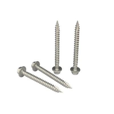 Four metal screws on a white background