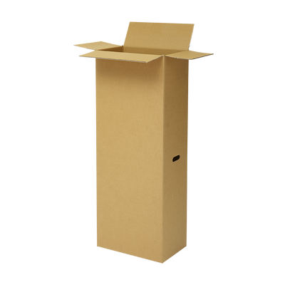 A tall vertical cardboard box designed for carrying and storing golf clubs or other sporting equipment.
