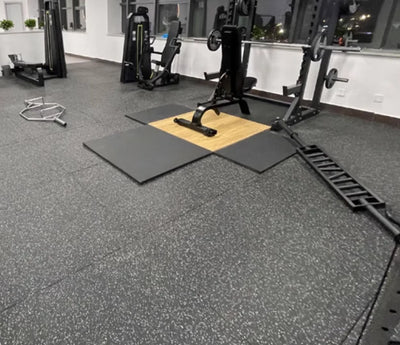Black with white fleck Rubber GYM Flooring tiles mat 1m x 1m 15mm thickness