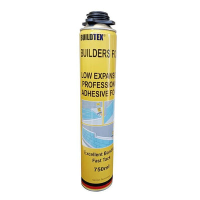Can of Buildtex low expansion professional adhesive foam on a white background