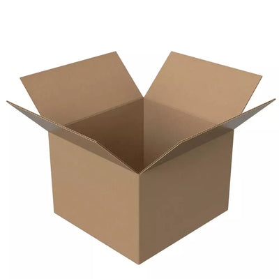 An open, empty brown cardboard packing box