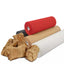 Rolls of honeycomb kraft paper bubble wrap in various colors including beige, red, black, and white, with some rolls unrolled to show the honeycomb pattern.