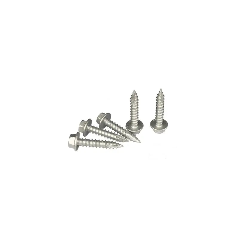 Set of metal screws on a white background