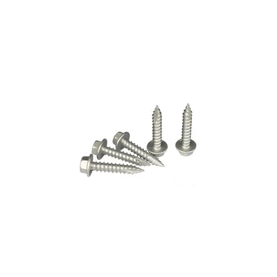 Set of metal screws on a white background