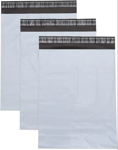 Set of three gray mailers with black strips on a white background