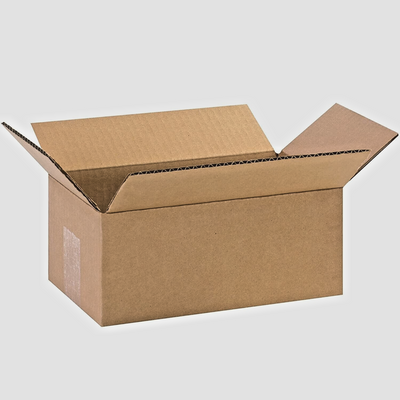 A single, empty brown cardboard box that is open at the top.