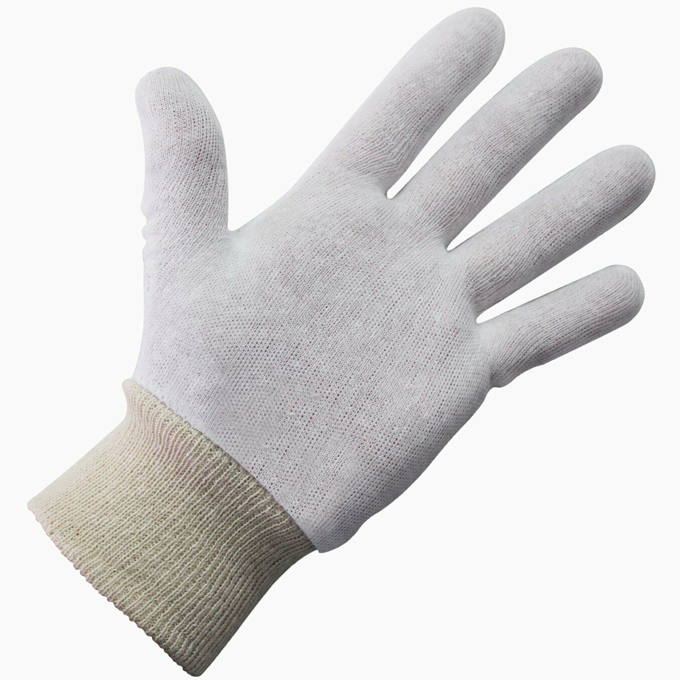 Soft white cotton gloves knitted cuff for jewellery handling and costume use