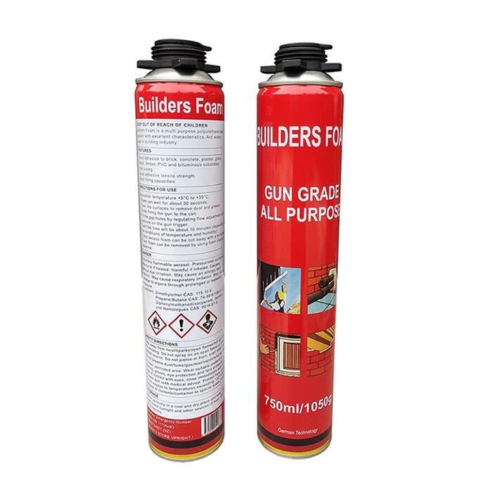 Two cans of Builders Foam on a white background