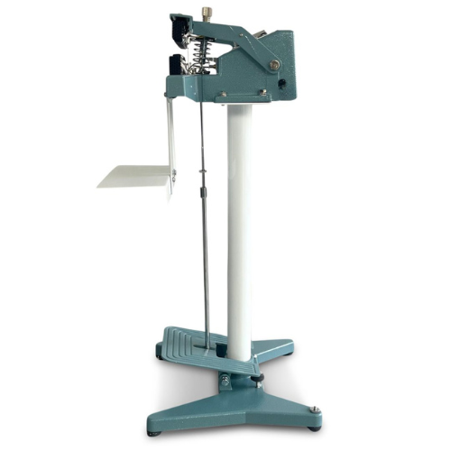 A heavy-duty industrial paper folding machine with a teal steel frame, white central column, and a flat white guide plate, shown on a solid white background.
