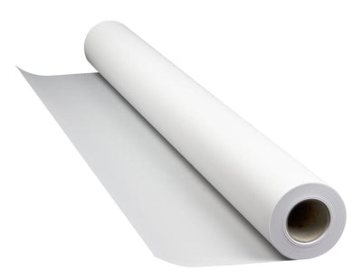 A roll of white paper towels, partially unrolled with a visible white surface.