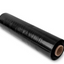 A roll of black stretch wrap film for pallets.