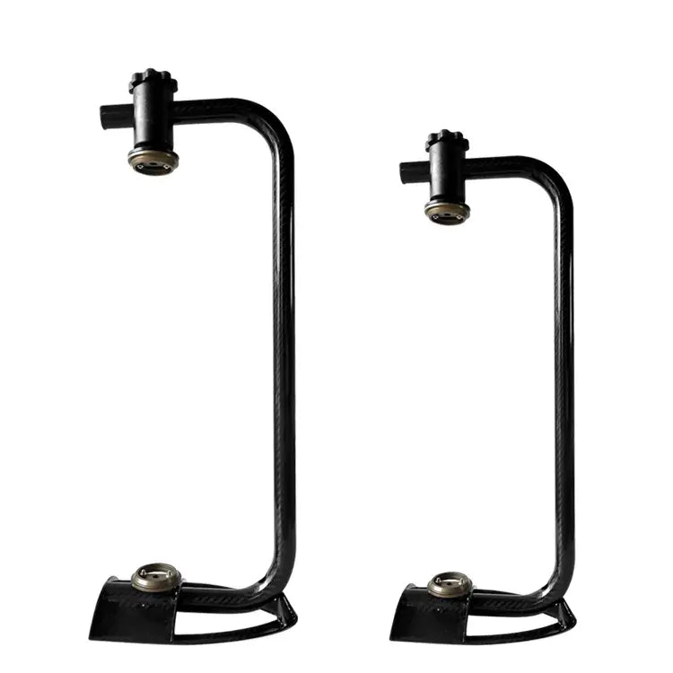 Pair of black metal brackets on a white background