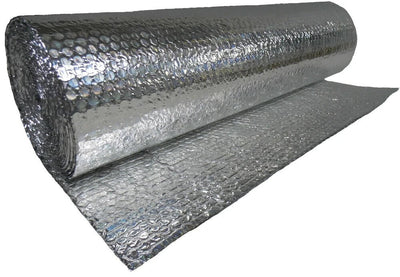 A roll of metallized foil bubble wrap insulation material.