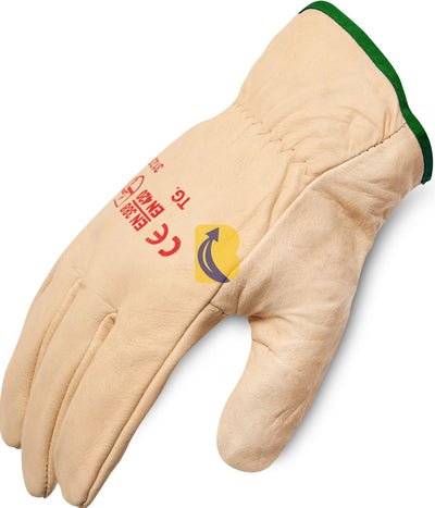 Beige Full Grain Cow Leather Riggers Work Gloves | Premium Industrial Safety Gloves