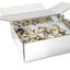 A silver, thermally insulated cardboard delivery takeaway box with a metallised lining.