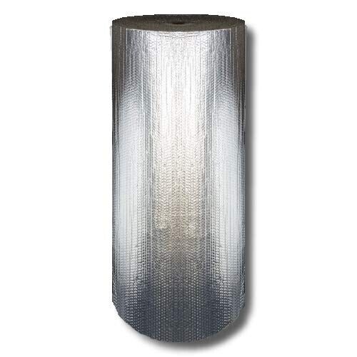 A roll of silver metalized insulation bubble wrap.