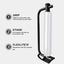 White air pump with black stand on a white background, featuring text on grip, stand, and Flexlite15.
