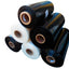 Rolls of black and clear stretch wrap film for machine pallet wrapping, with a width of 500mm and a length of 1500m.