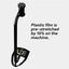 Black scooter handlebar with text on a white background