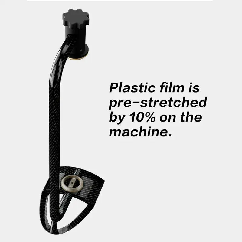 Black scooter handlebar with text on a white background