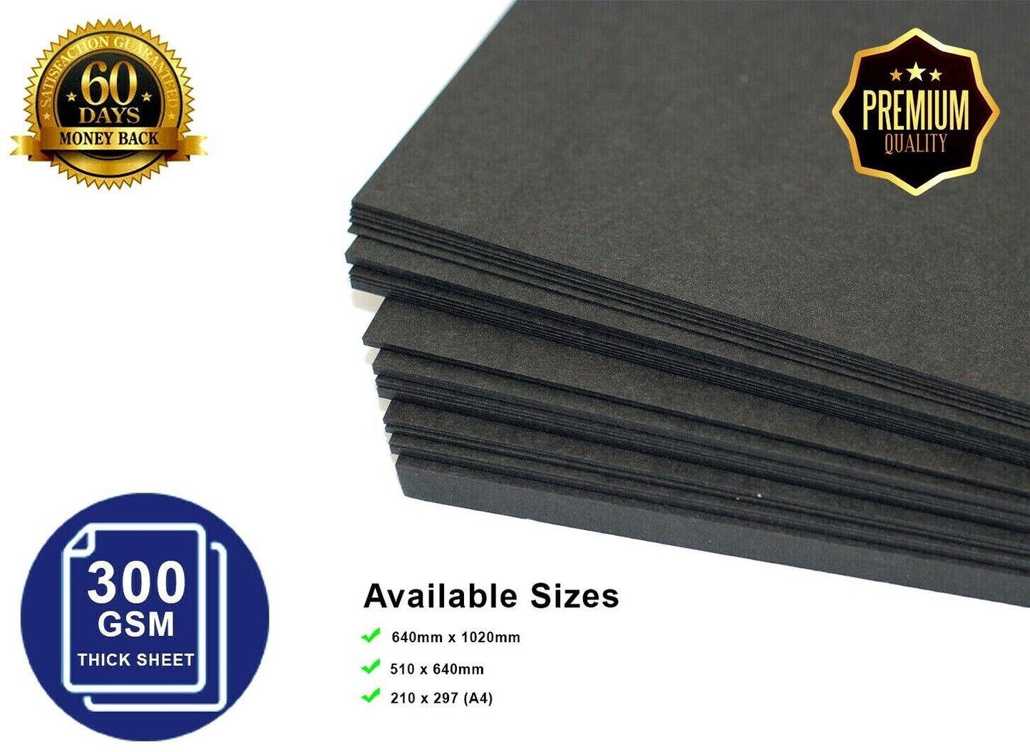 50 x Black Kraft Thick Sheets 300GSM Card Premium -A4, 510 x 650mm ,640 x 1020mm